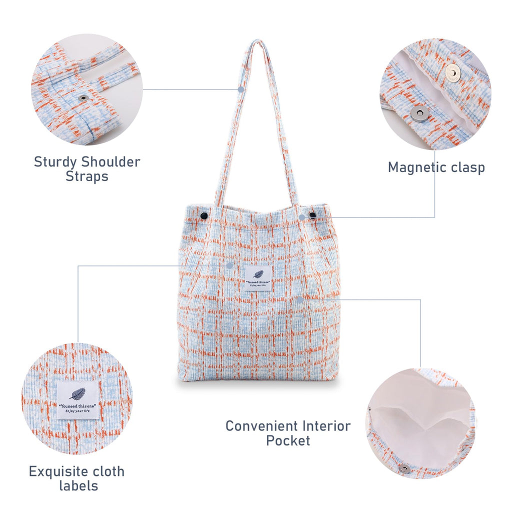 TELLUMO Fashion Corduroy Tote Bag Cow Print Bag Purses for Women Teen Girls with Inner Pocket