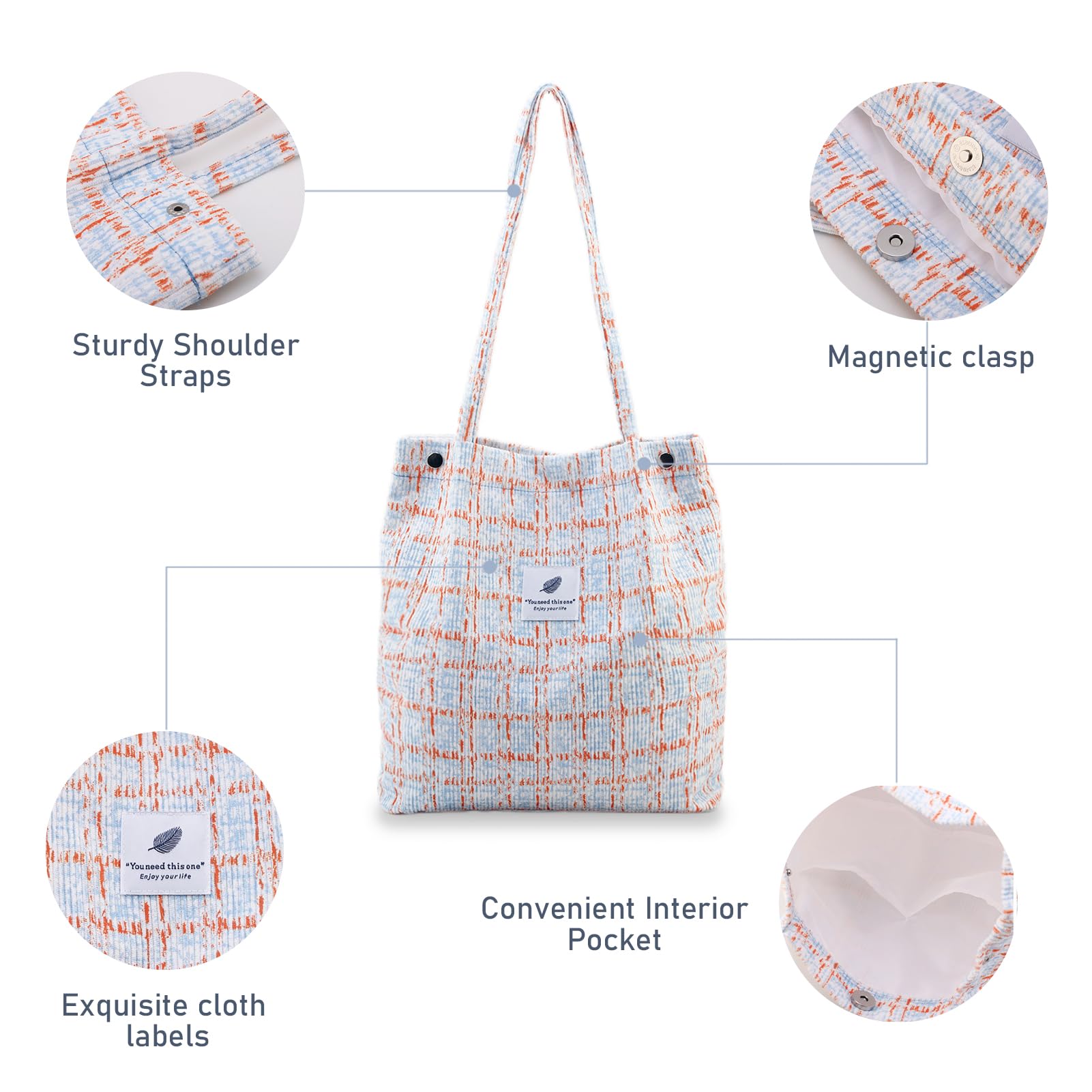 TELLUMO Fashion Corduroy Tote Bag Cow Print Bag Purses for Women Teen Girls with Inner Pocket