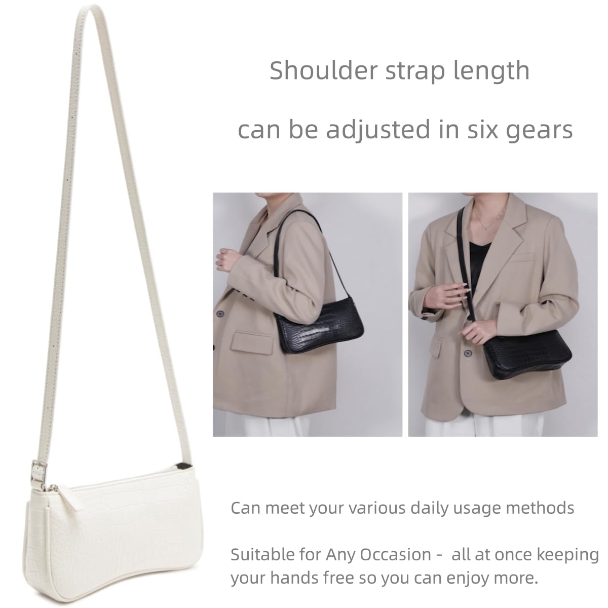 Small Purse for Women, Adjustable Shoulder Bags Crocodile Pattern Clutch Purse with Zipper Closure Retro