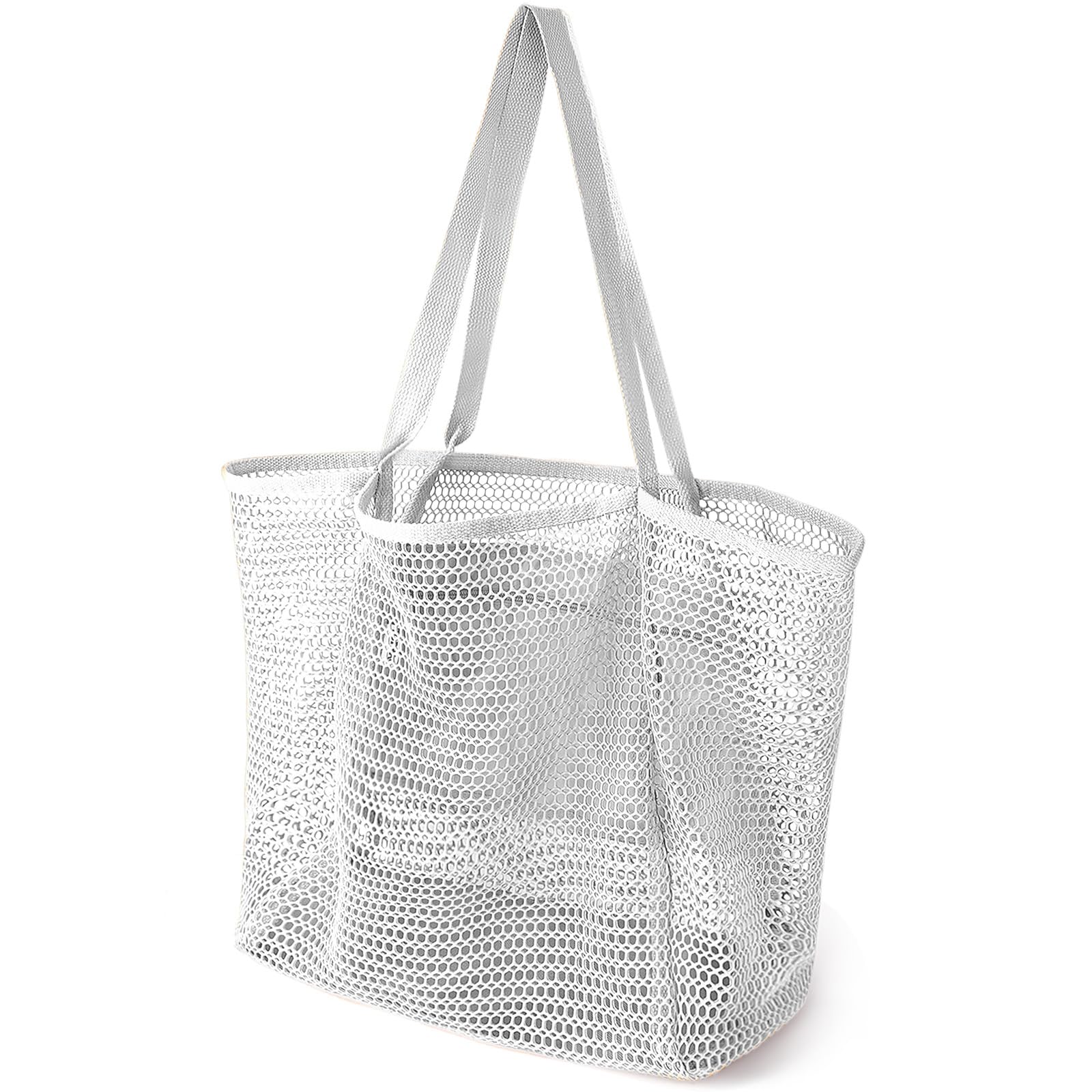 Beach Bags for Women, Summer Travel Mesh Tote Bag with Large Inner Pocket, Sandproof Woven Shoulder Handbag