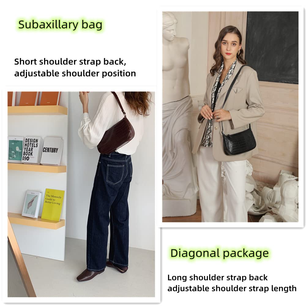 Small Purse for Women, Adjustable Shoulder Bags Crocodile Pattern Clutch Purse with Zipper Closure Retro
