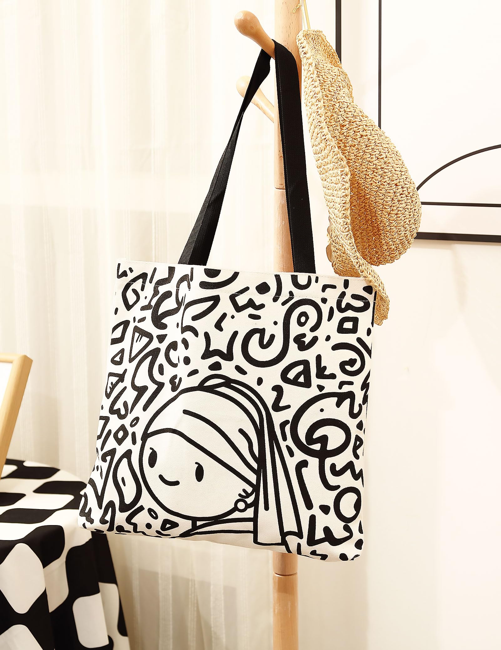 Tote Bag Aesthetic Canvas Handbags with Zipper for Women Travel Shoulder Bags Purses with compartments