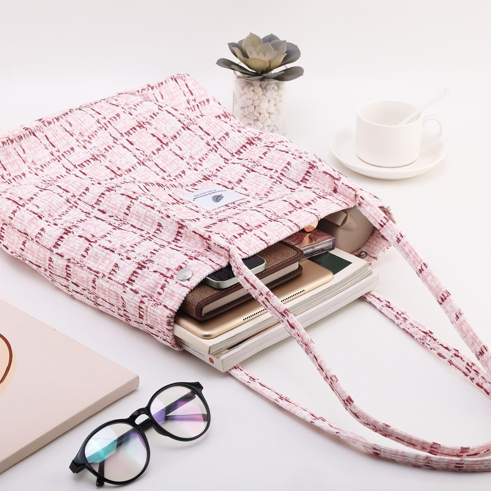 TELLUMO Fashion Corduroy Tote Bag Cow Print Bag Purses for Women Teen Girls with Inner Pocket
