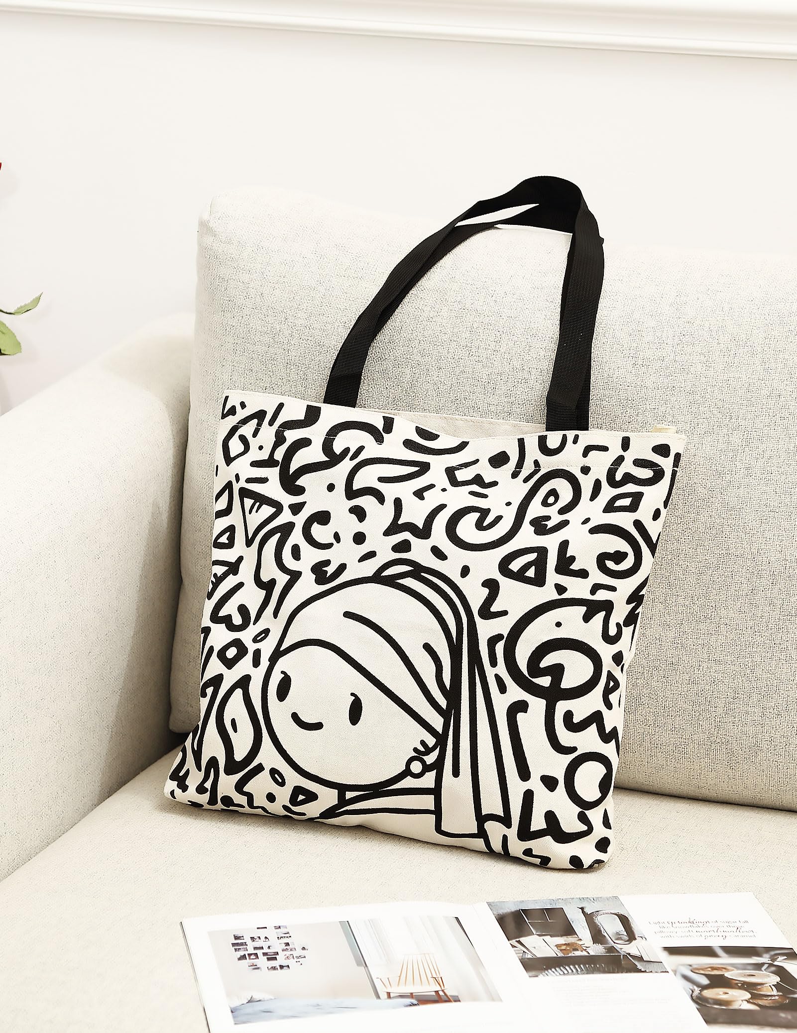 Tote Bag Aesthetic Canvas Handbags with Zipper for Women Travel Shoulder Bags Purses with compartments