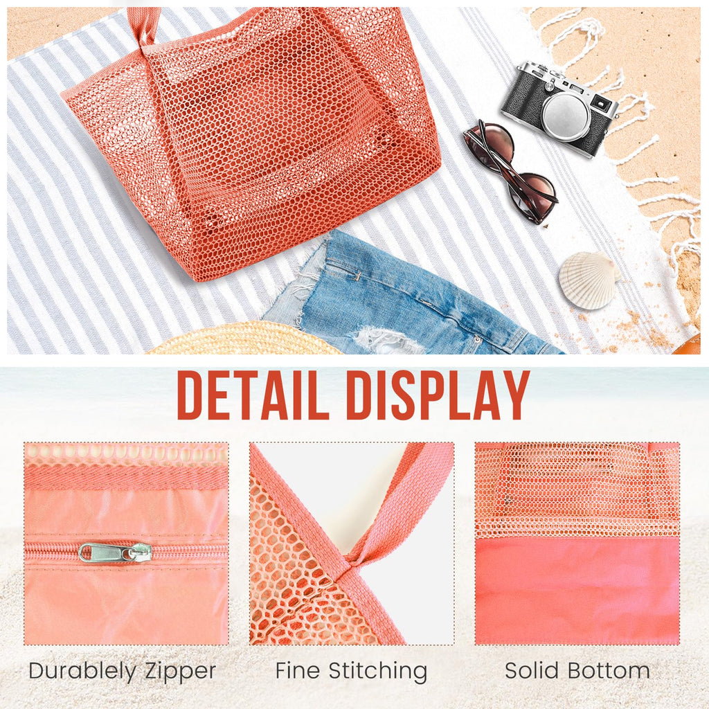 Beach Bags for Women, Summer Travel Mesh Tote Bag with Large Inner Pocket, Sandproof Woven Shoulder Handbag