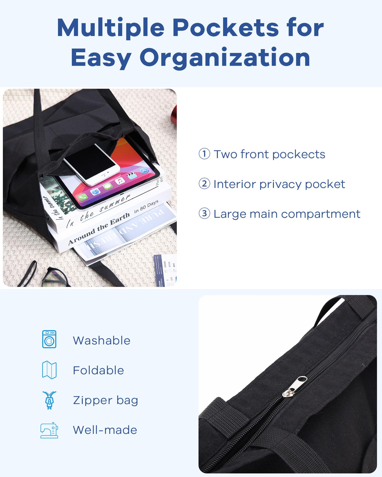 Tote Bag Aesthetic Canvas Handbags with Zipper for Women Travel Shoulder Bags Purses with compartments
