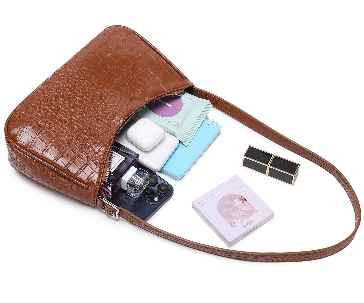 Small Purse for Women, Adjustable Shoulder Bags Crocodile Pattern Clutch Purse with Zipper Closure Retro