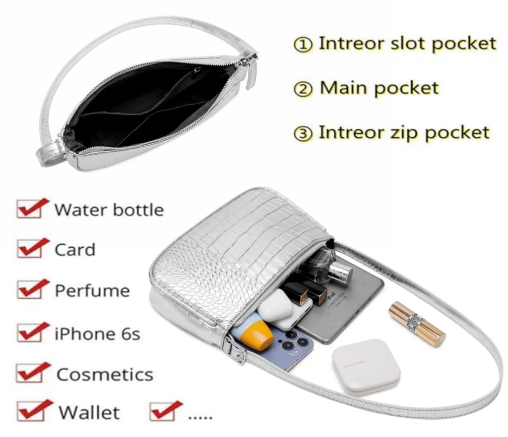 Small Purse for Women, Adjustable Shoulder Bags Crocodile Pattern Clutch Purse with Zipper Closure Retro