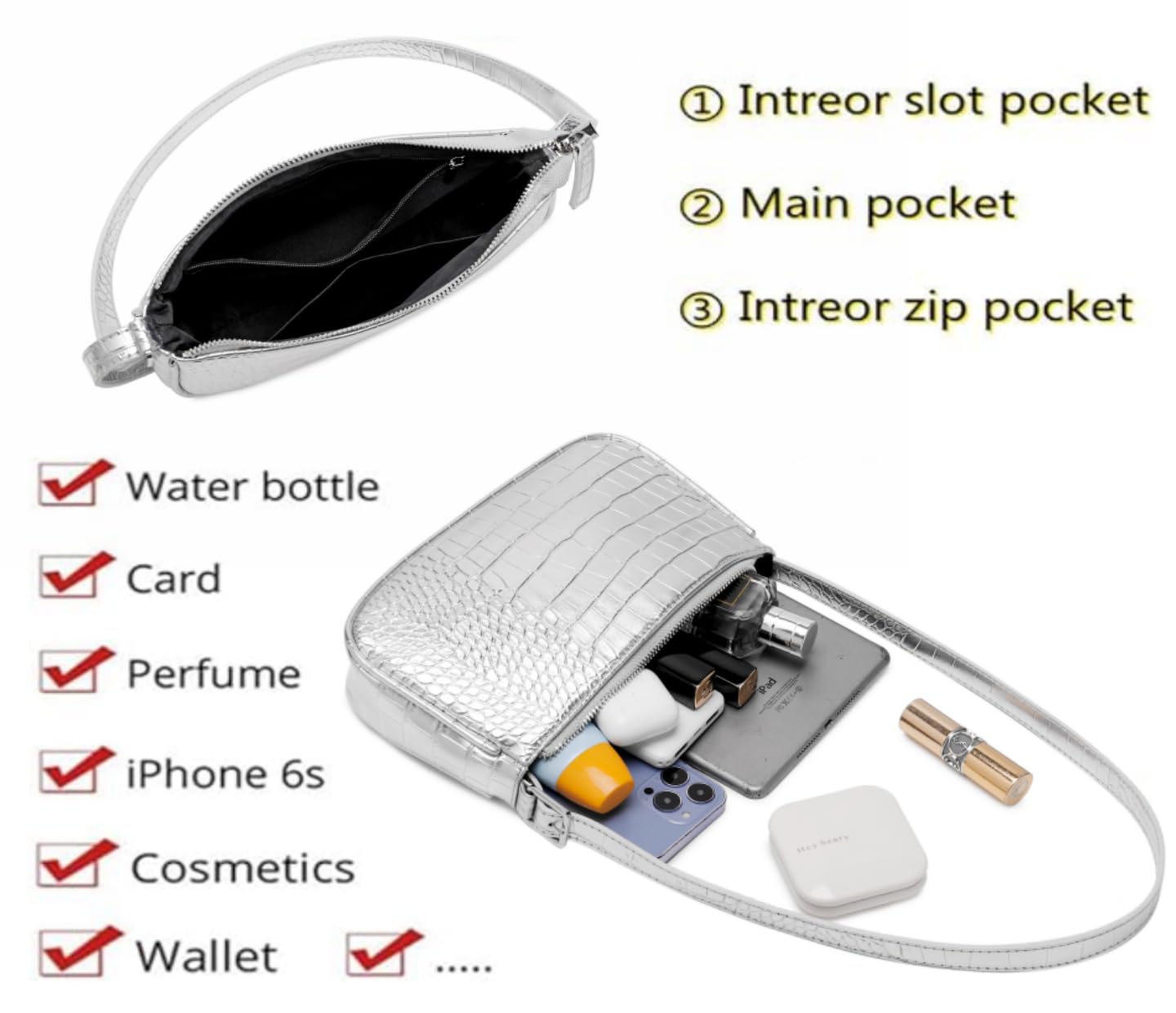 Small Purse for Women, Adjustable Shoulder Bags Crocodile Pattern Clutch Purse with Zipper Closure Retro