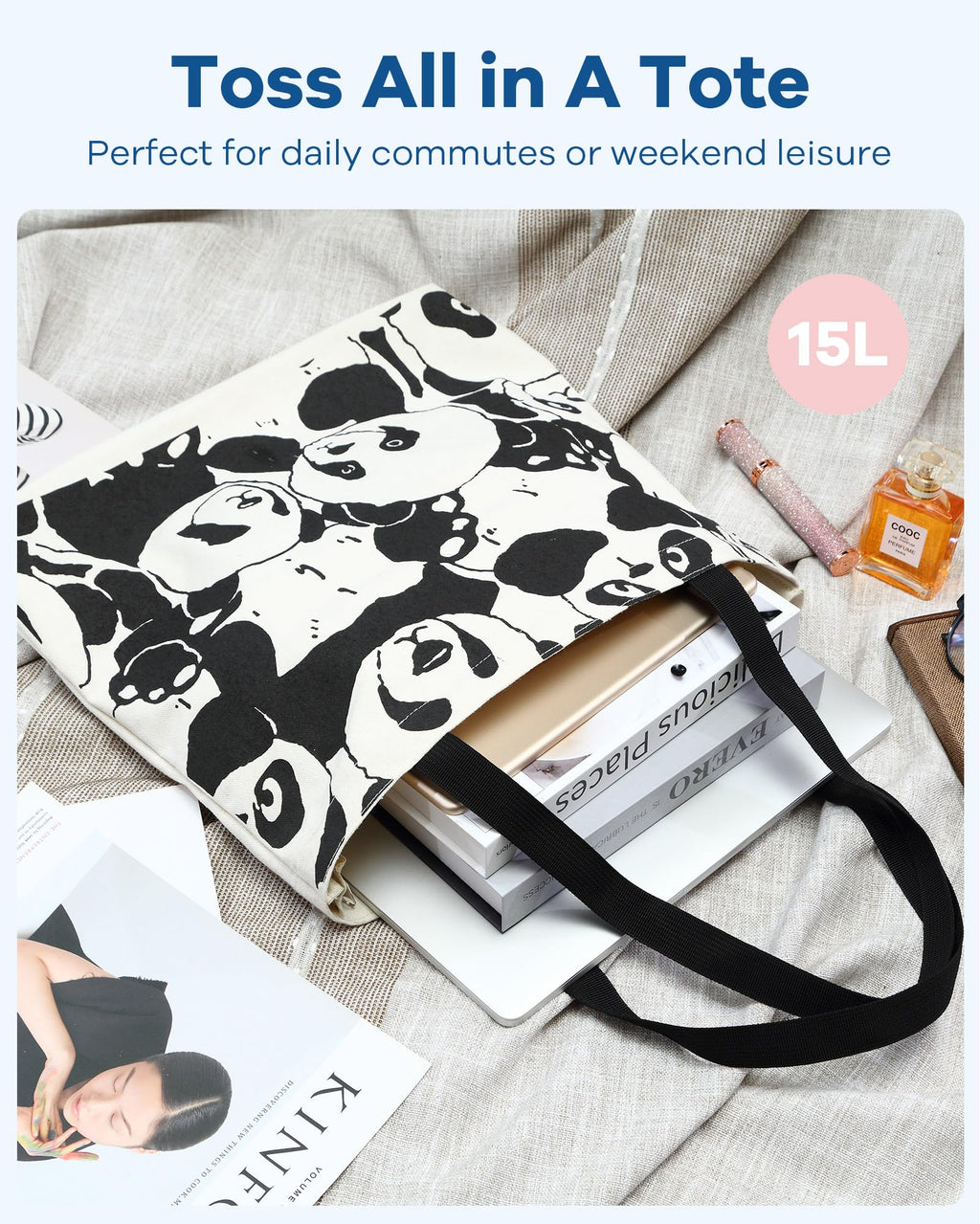 Tote Bag Aesthetic Canvas Handbags with Zipper for Women Travel Shoulder Bags Purses with compartments