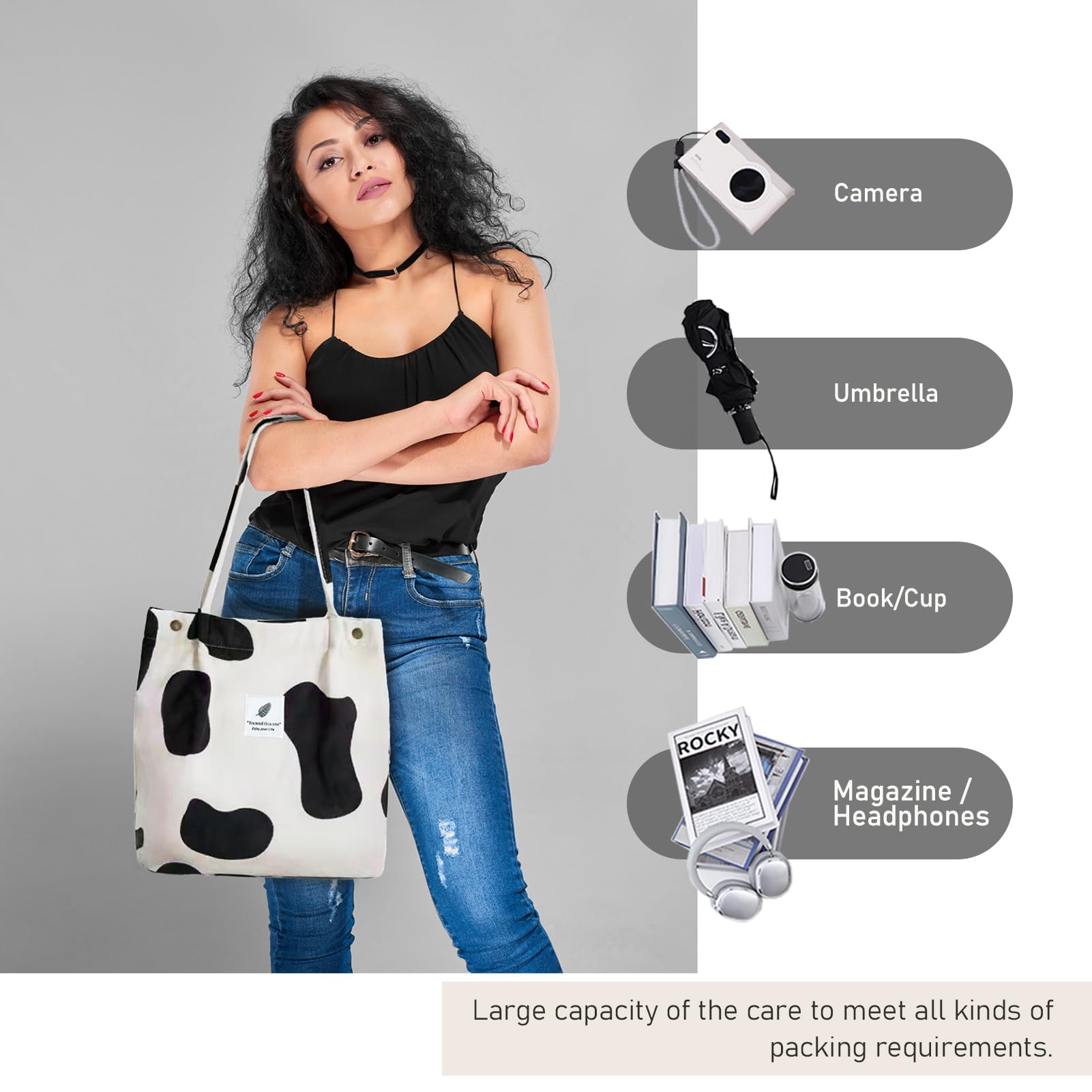TELLUMO Fashion Corduroy Tote Bag Cow Print Bag Purses for Women Teen Girls with Inner Pocket