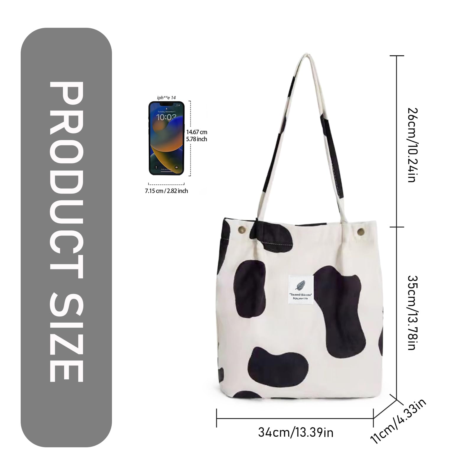 TELLUMO Fashion Corduroy Tote Bag Cow Print Bag Purses for Women Teen Girls with Inner Pocket