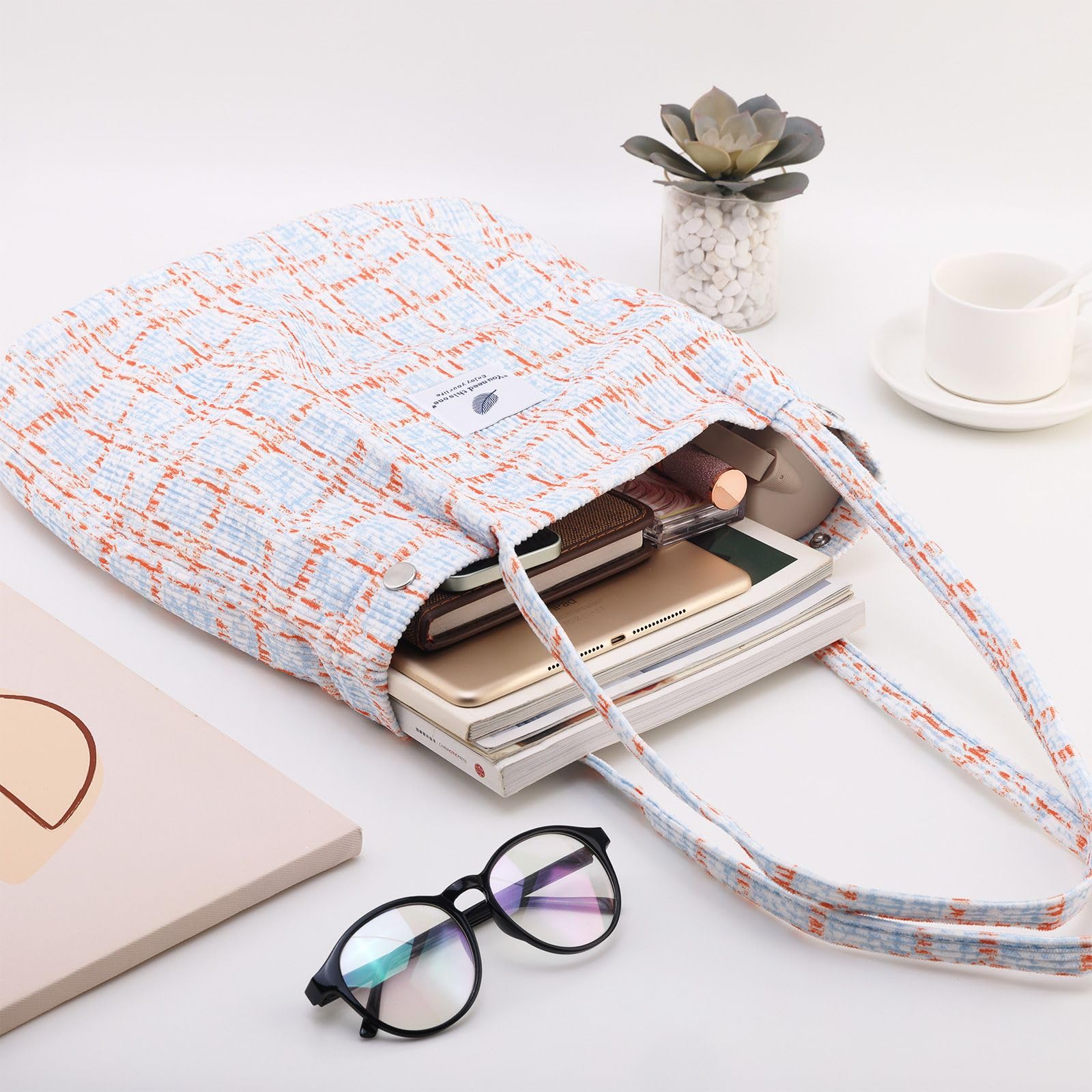 TELLUMO Fashion Corduroy Tote Bag Cow Print Bag Purses for Women Teen Girls with Inner Pocket