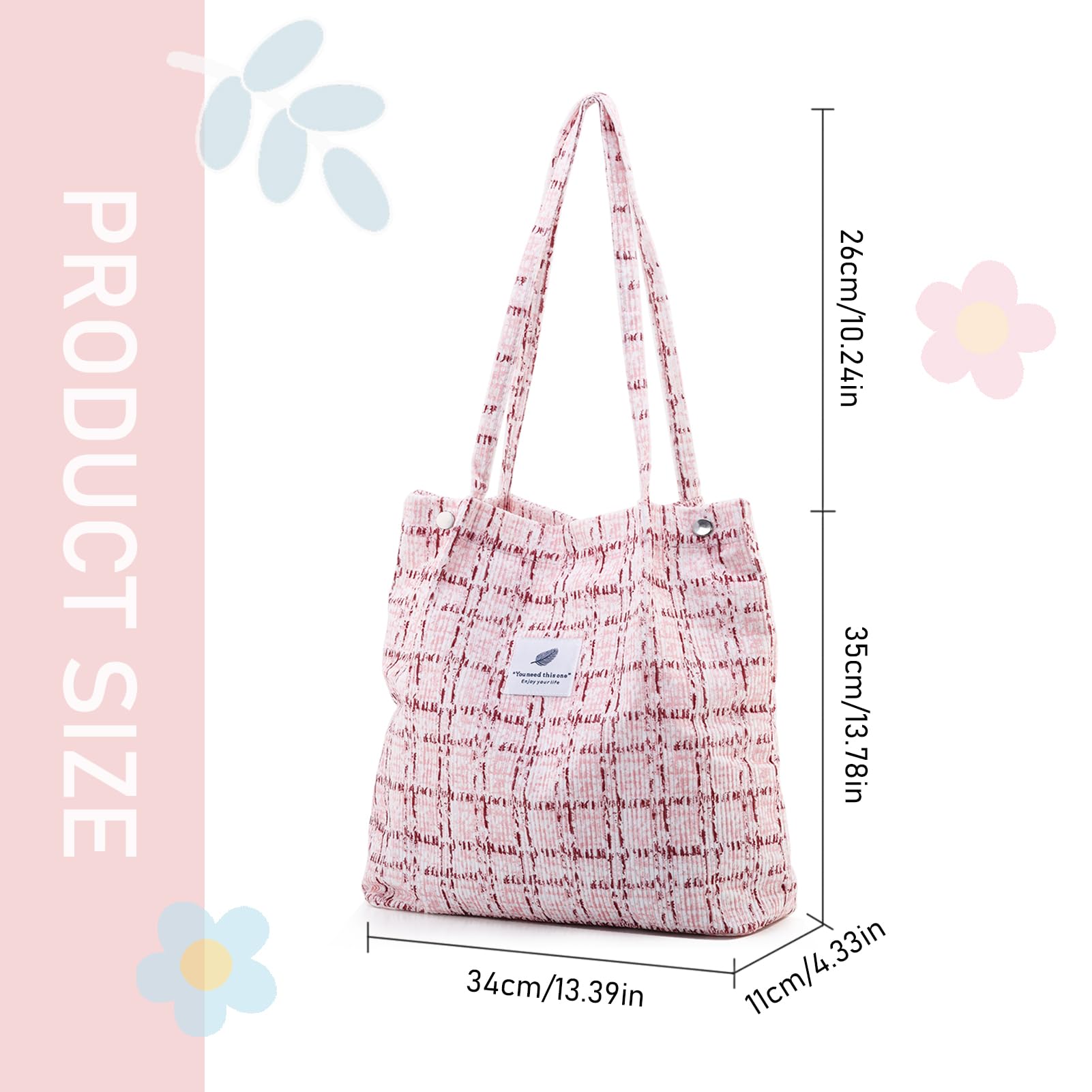 TELLUMO Fashion Corduroy Tote Bag Cow Print Bag Purses for Women Teen Girls with Inner Pocket
