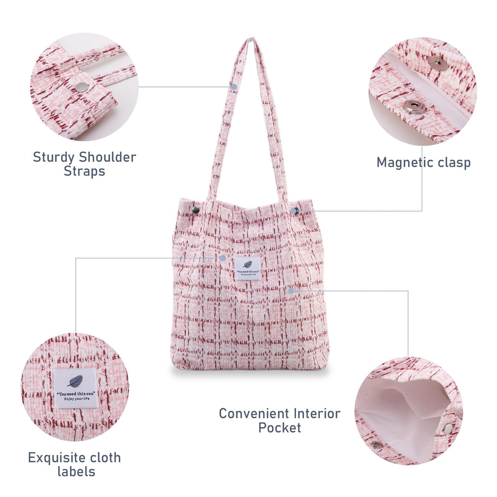 TELLUMO Fashion Corduroy Tote Bag Cow Print Bag Purses for Women Teen Girls with Inner Pocket
