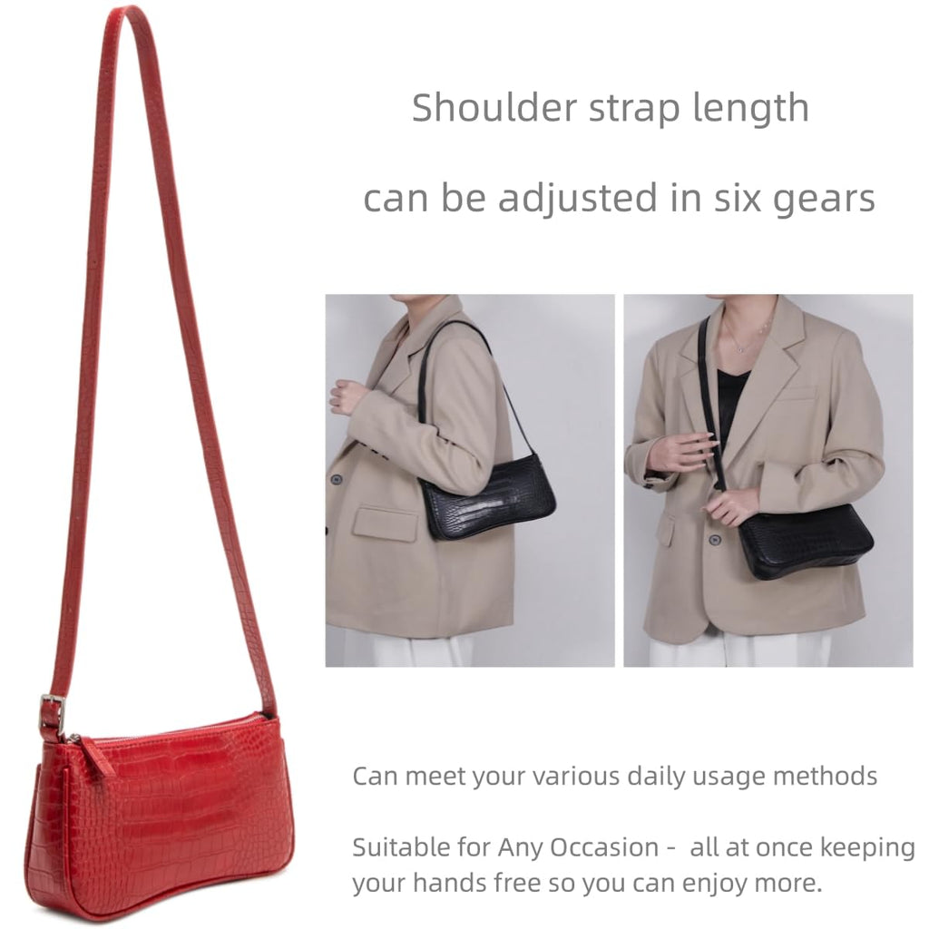 Small Purse for Women, Adjustable Shoulder Bags Crocodile Pattern Clutch Purse with Zipper Closure Retro