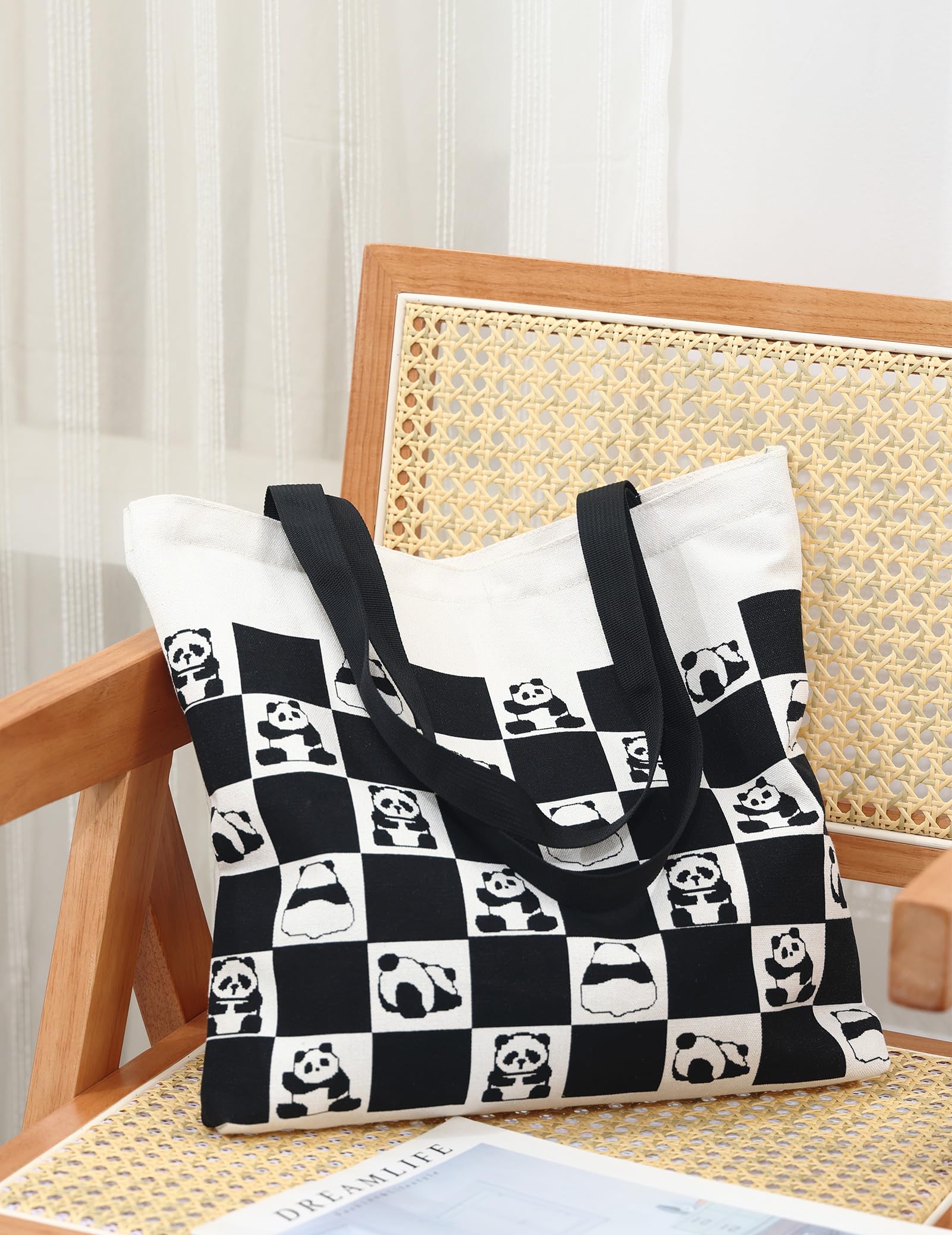 Tote Bag Aesthetic Canvas Handbags with Zipper for Women Travel Shoulder Bags Purses with compartments