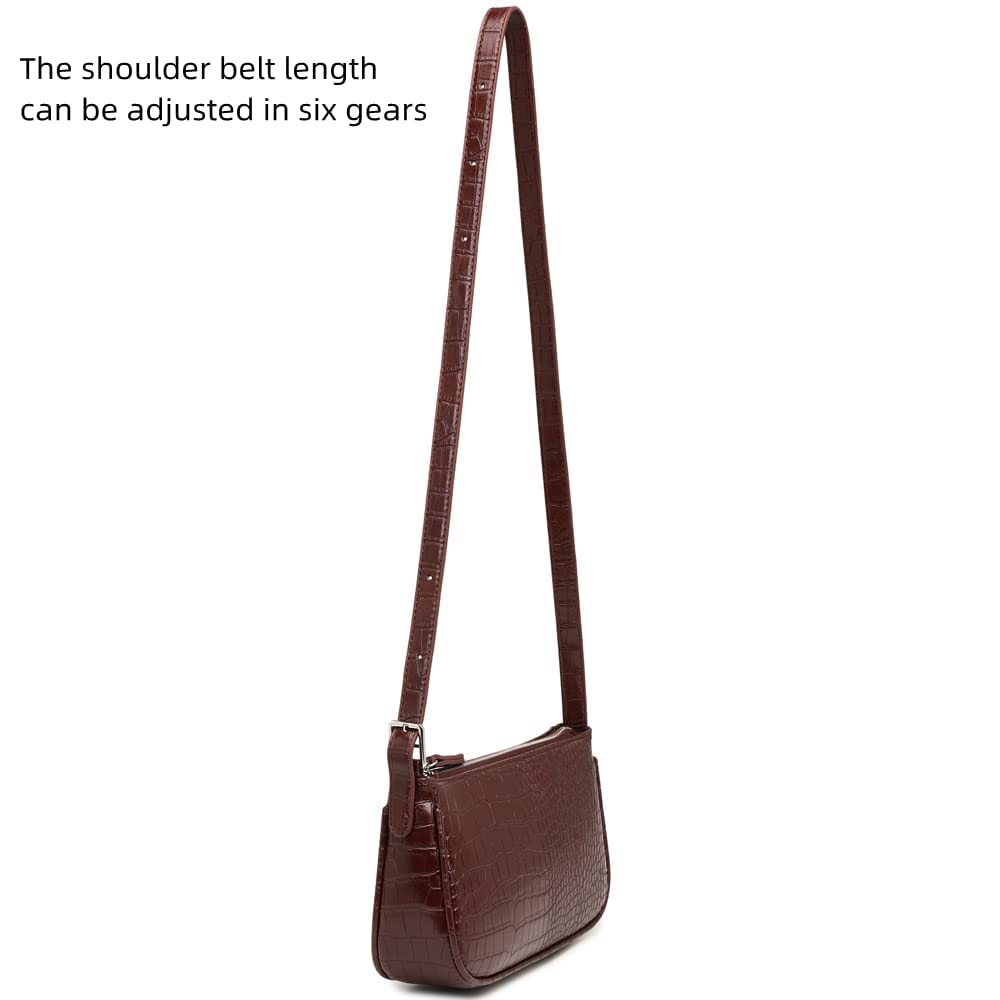 Small Purse for Women, Adjustable Shoulder Bags Crocodile Pattern Clutch Purse with Zipper Closure Retro
