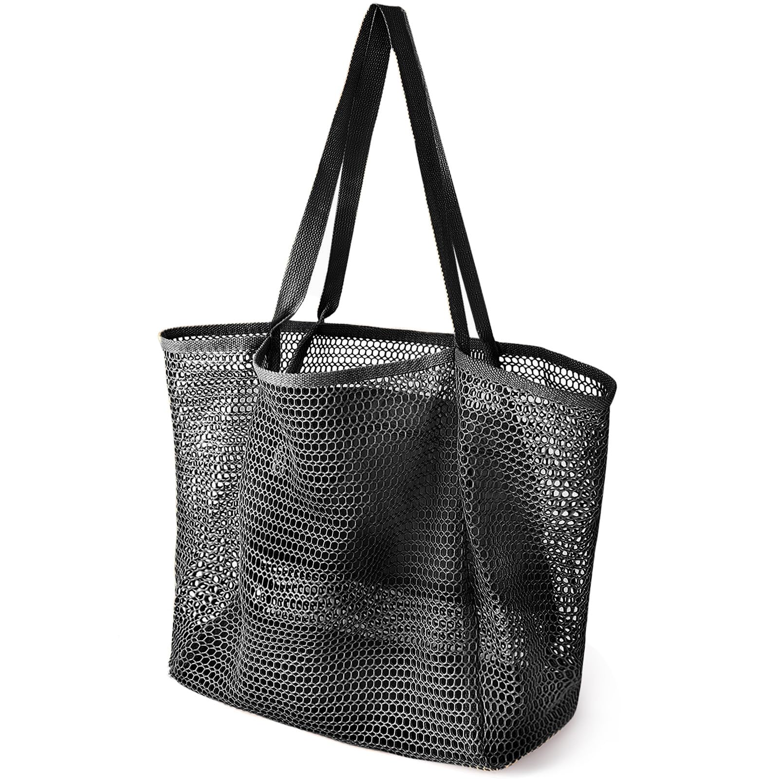 Beach Bags for Women, Summer Travel Mesh Tote Bag with Large Inner Pocket, Sandproof Woven Shoulder Handbag