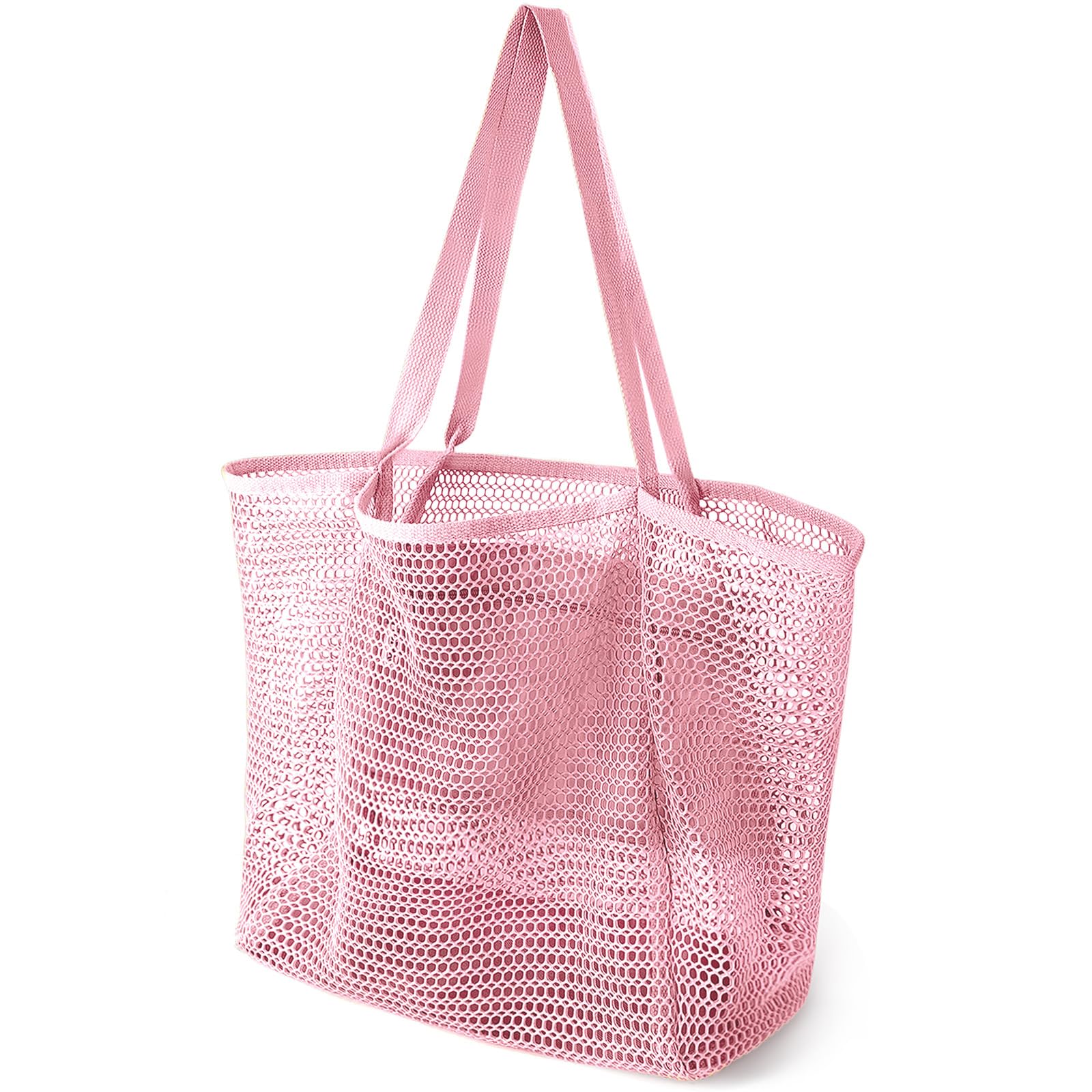 Beach Bags for Women, Summer Travel Mesh Tote Bag with Large Inner Pocket, Sandproof Woven Shoulder Handbag