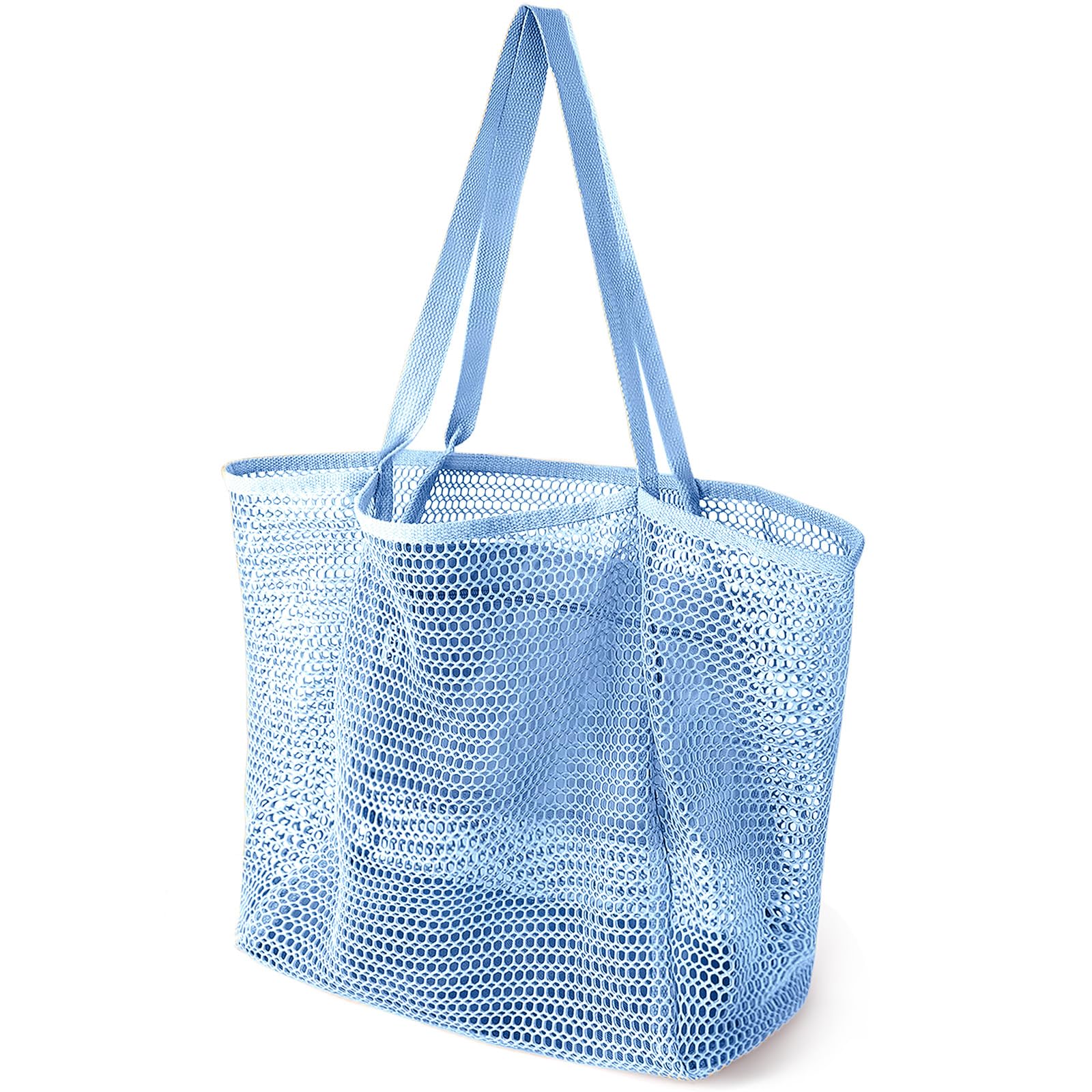 Beach Bags for Women, Summer Travel Mesh Tote Bag with Large Inner Pocket, Sandproof Woven Shoulder Handbag
