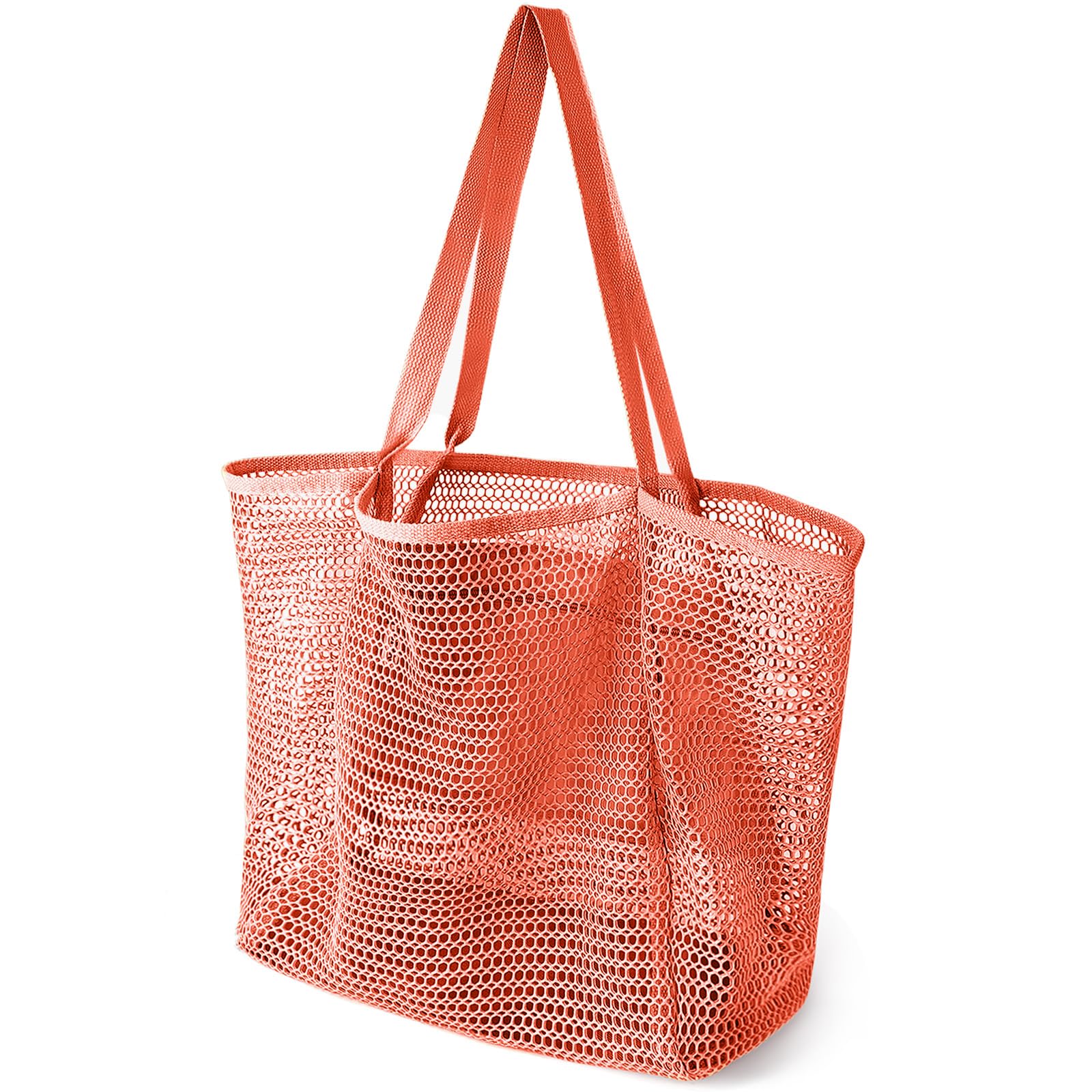 Beach Bags for Women, Summer Travel Mesh Tote Bag with Large Inner Pocket, Sandproof Woven Shoulder Handbag