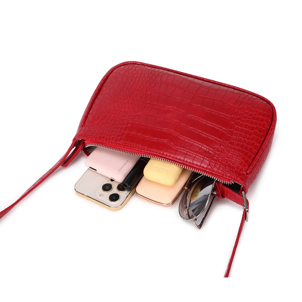 Small Purse for Women, Adjustable Shoulder Bags Crocodile Pattern Clutch Purse with Zipper Closure Retro