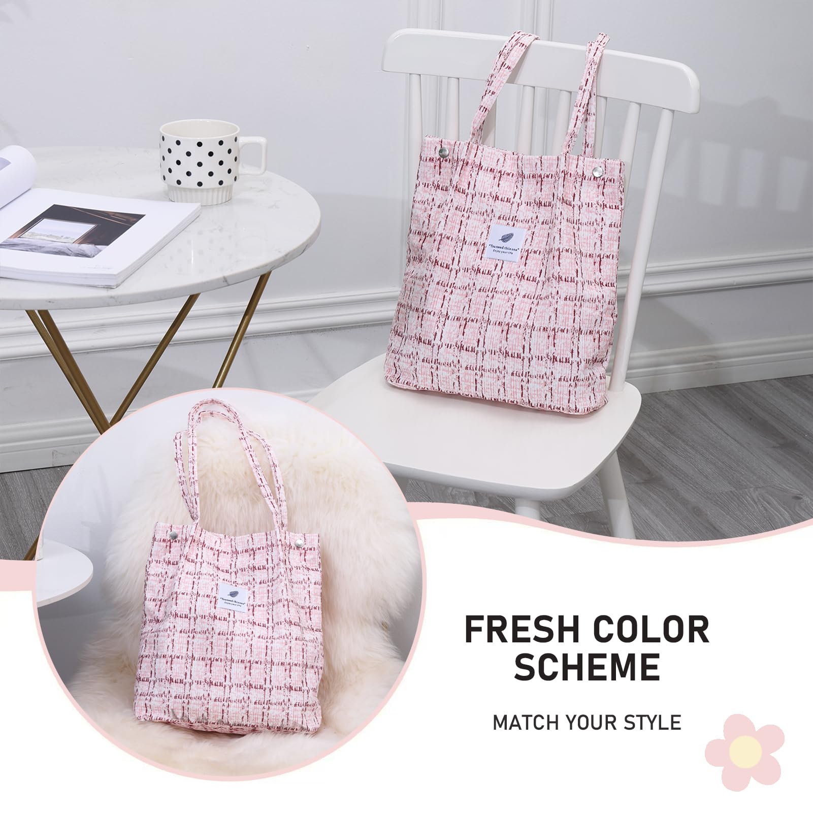 TELLUMO Fashion Corduroy Tote Bag Cow Print Bag Purses for Women Teen Girls with Inner Pocket