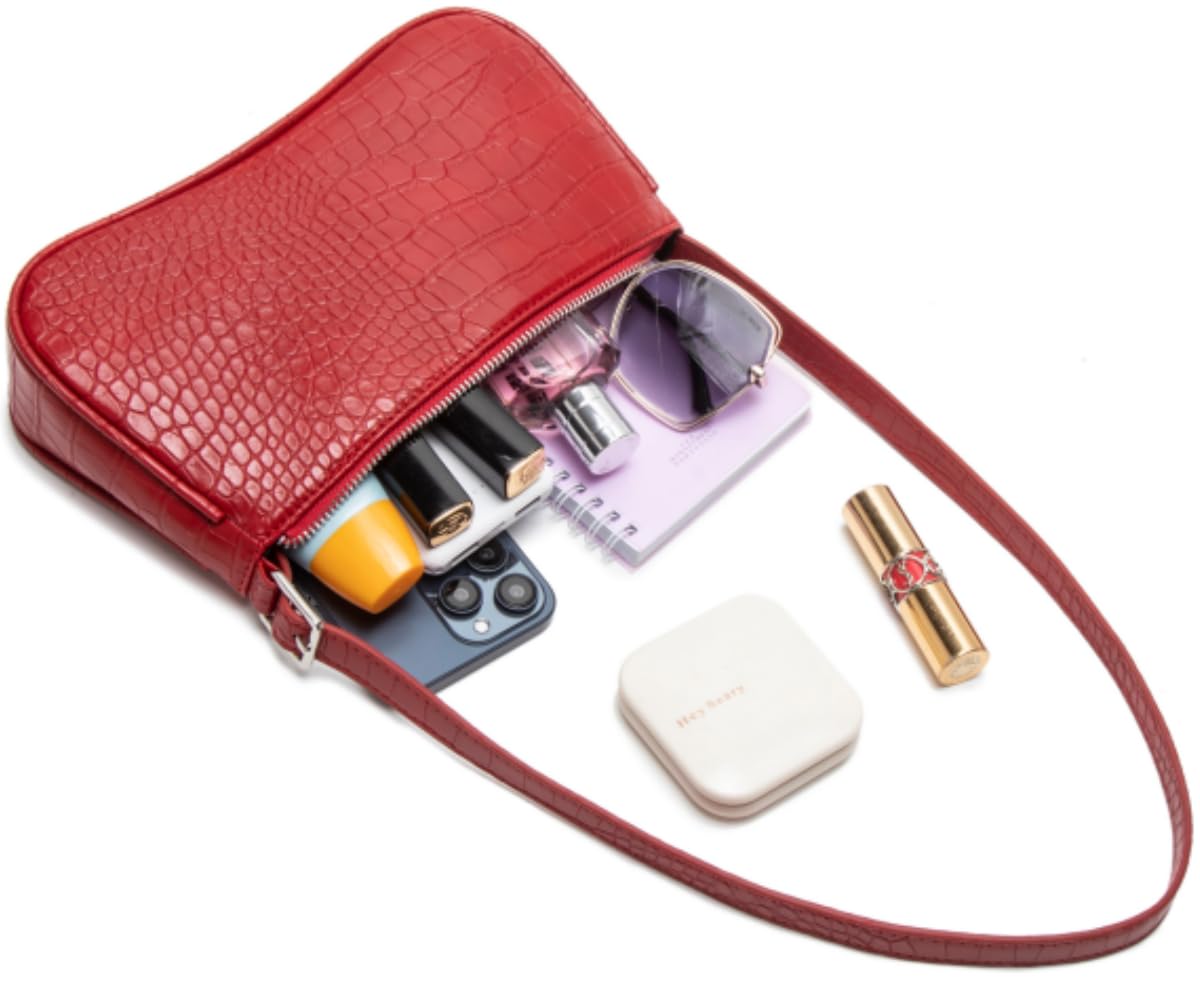 Small Purse for Women, Adjustable Shoulder Bags Crocodile Pattern Clutch Purse with Zipper Closure Retro
