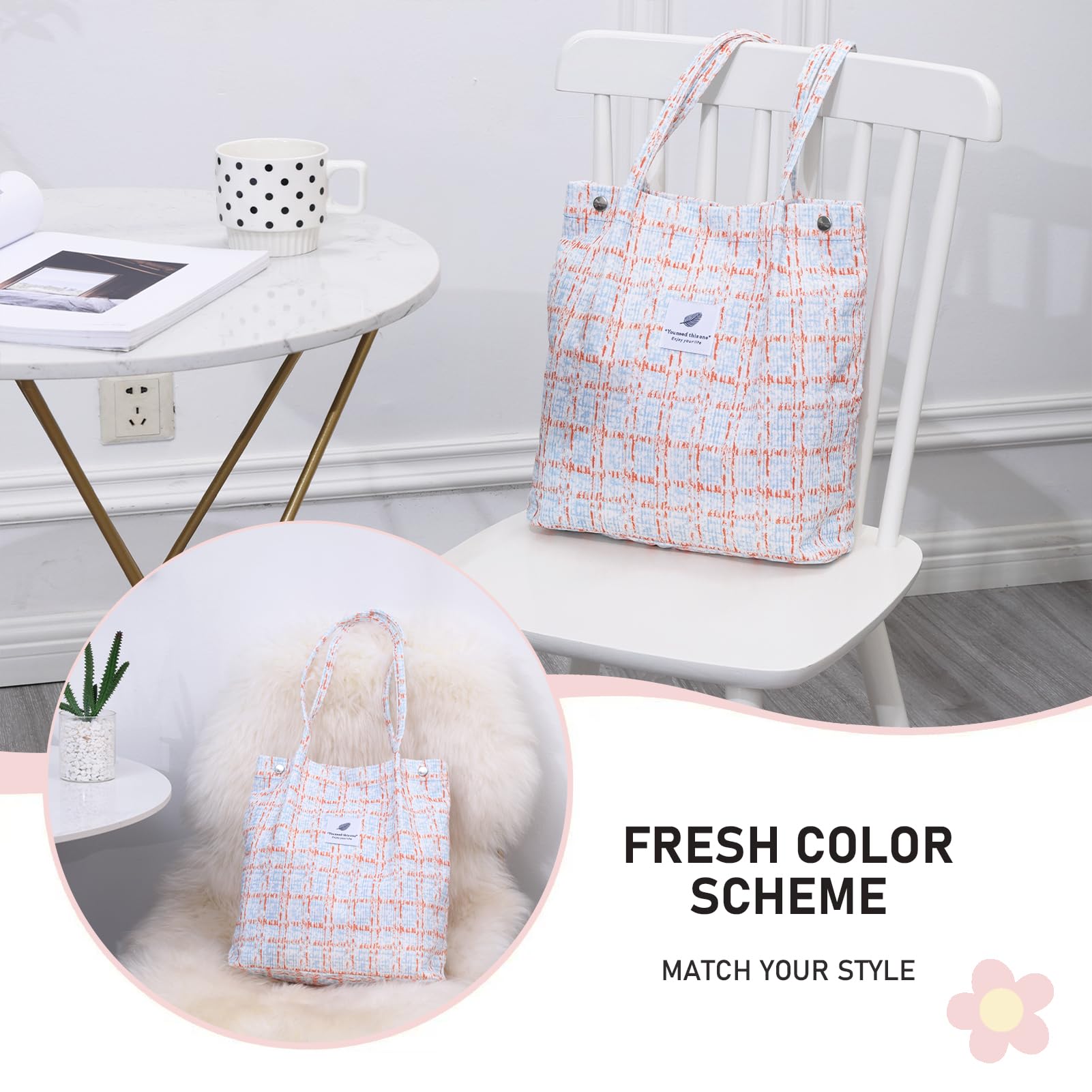 TELLUMO Fashion Corduroy Tote Bag Cow Print Bag Purses for Women Teen Girls with Inner Pocket