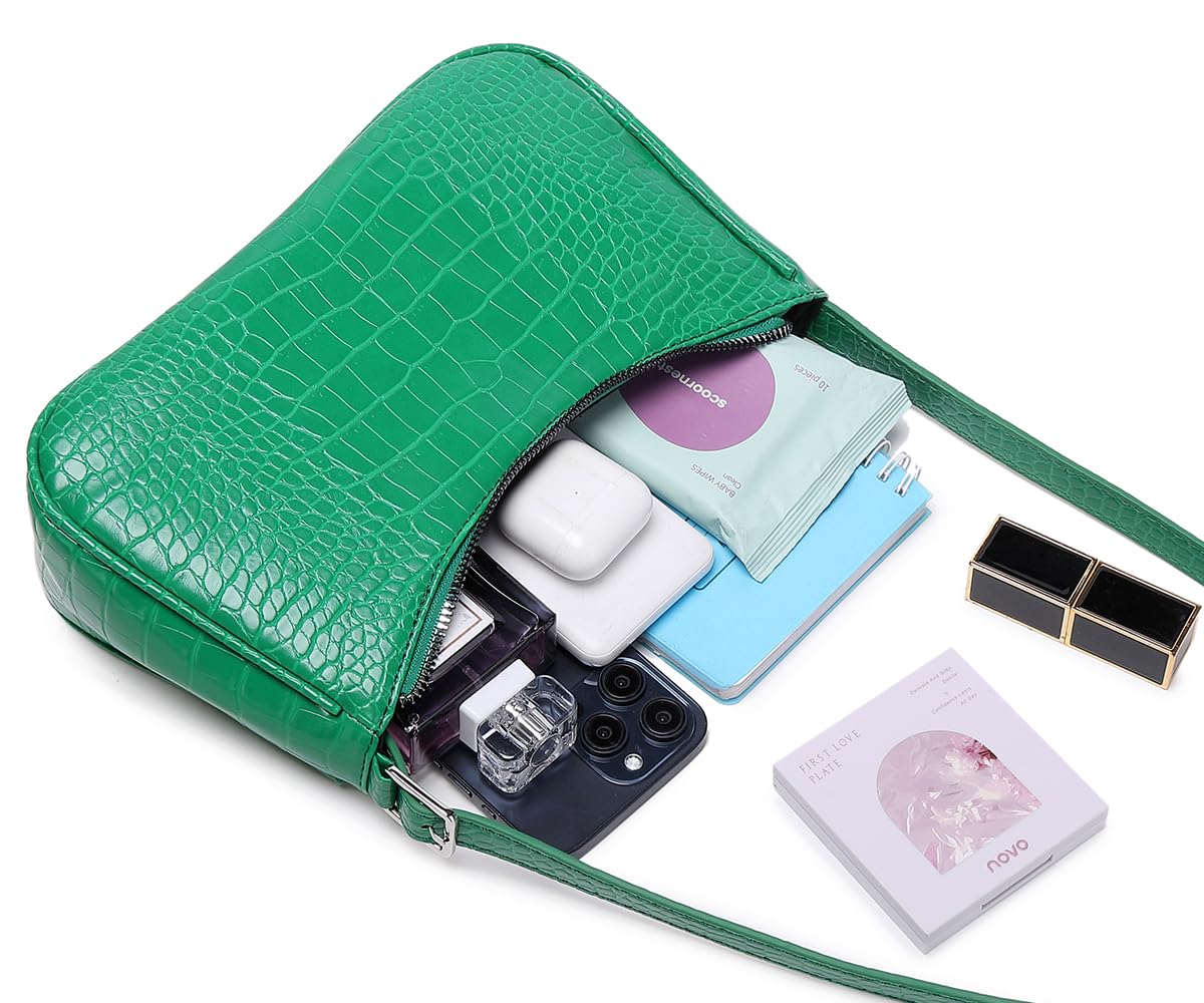 Small Purse for Women, Adjustable Shoulder Bags Crocodile Pattern Clutch Purse with Zipper Closure Retro