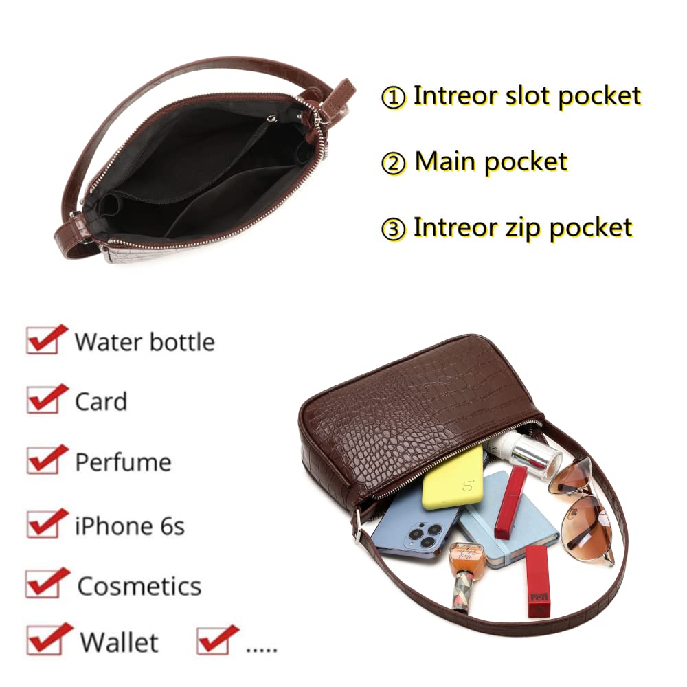 Small Purse for Women, Adjustable Shoulder Bags Crocodile Pattern Clutch Purse with Zipper Closure Retro