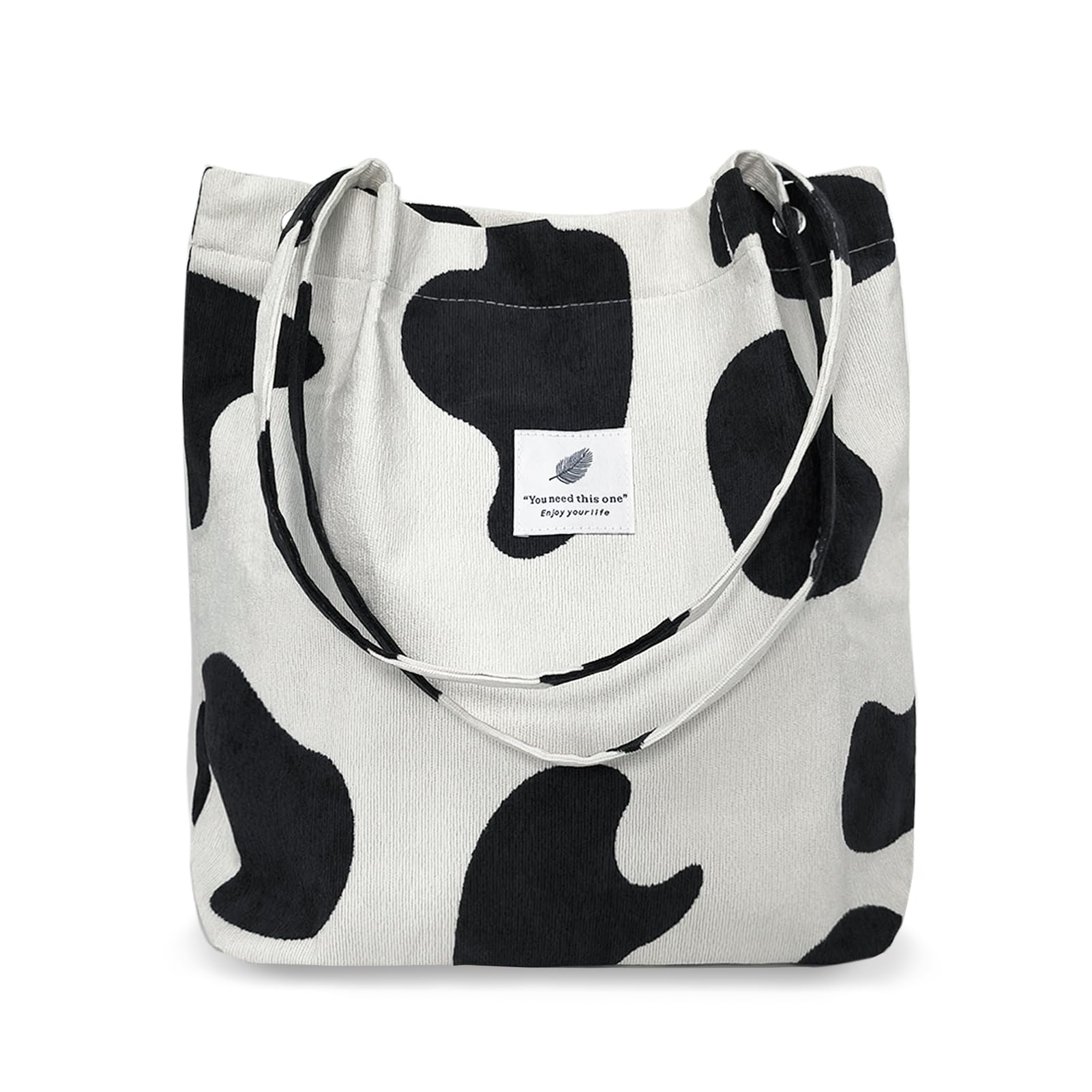 TELLUMO Fashion Corduroy Tote Bag Cow Print Bag Purses for Women Teen Girls with Inner Pocket
