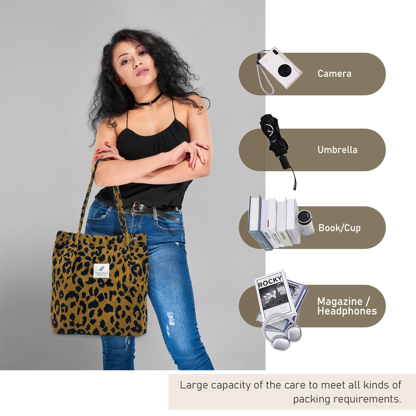 TELLUMO Fashion Corduroy Tote Bag Cow Print Bag Purses for Women Teen Girls with Inner Pocket