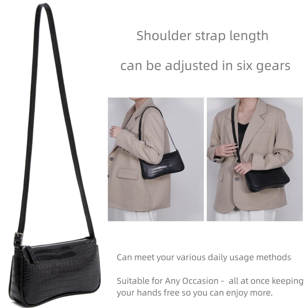Small Purse for Women, Adjustable Shoulder Bags Crocodile Pattern Clutch Purse with Zipper Closure Retro