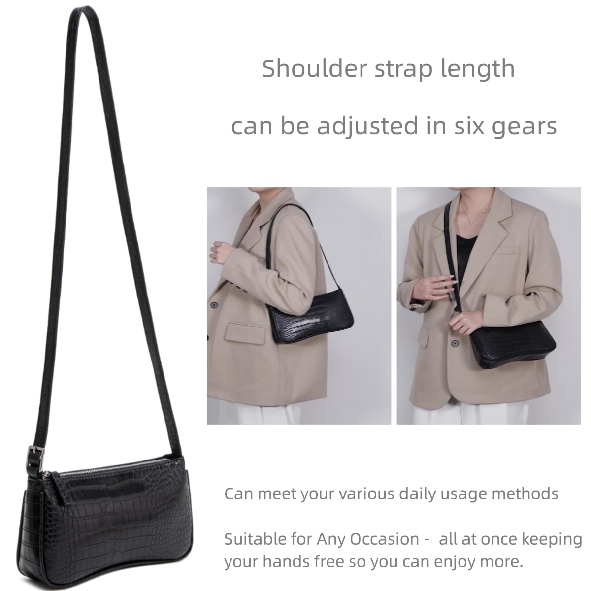 Small Purse for Women, Adjustable Shoulder Bags Crocodile Pattern Clutch Purse with Zipper Closure Retro