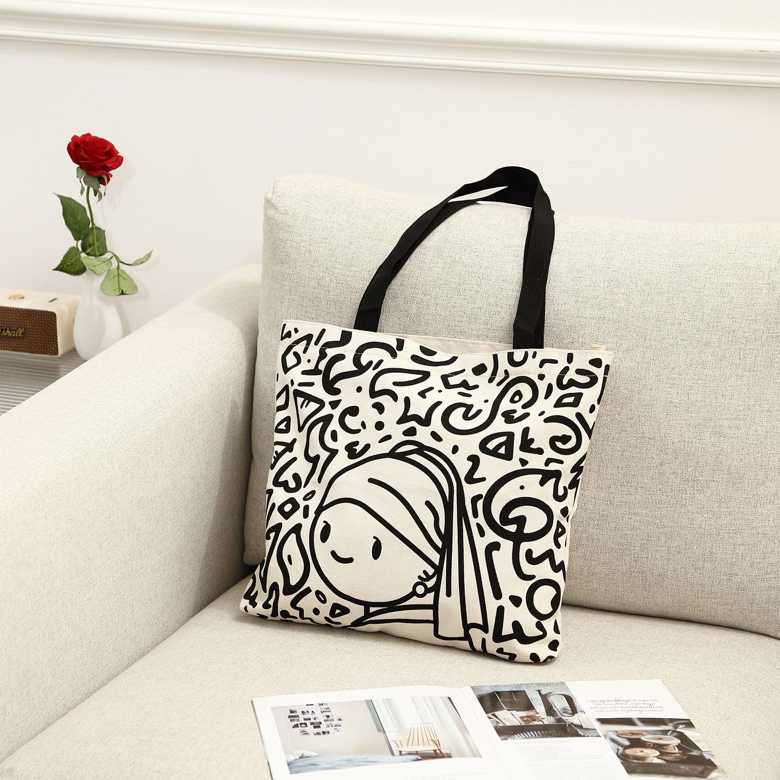 Tote Bag Aesthetic Canvas Handbags with Zipper for Women Travel Shoulder Bags Purses with compartments