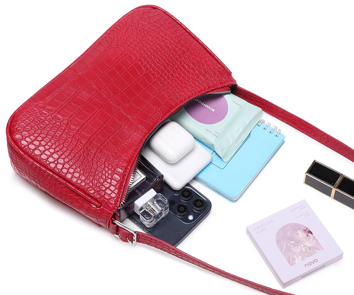 Small Purse for Women, Adjustable Shoulder Bags Crocodile Pattern Clutch Purse with Zipper Closure Retro