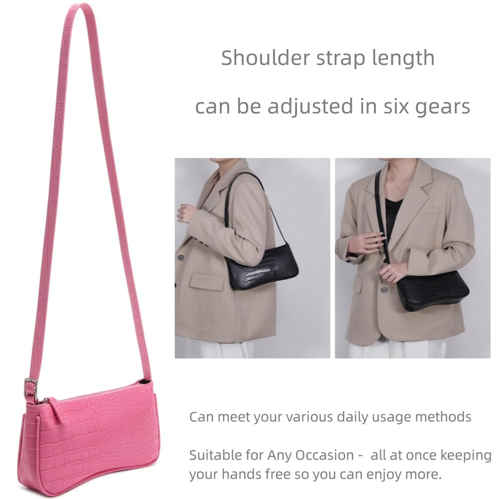 Small Purse for Women, Adjustable Shoulder Bags Crocodile Pattern Clutch Purse with Zipper Closure Retro